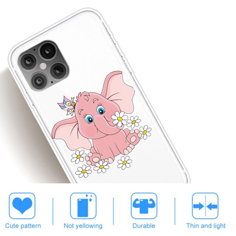 Cover iPhone 12 Pro Max Gennemsigtig Lyserød Elefant