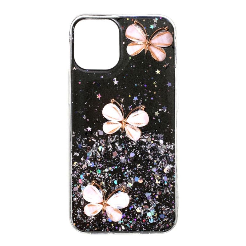 Cover iPhone 12 Pro Max Sort 3D Sommerfuglglitter