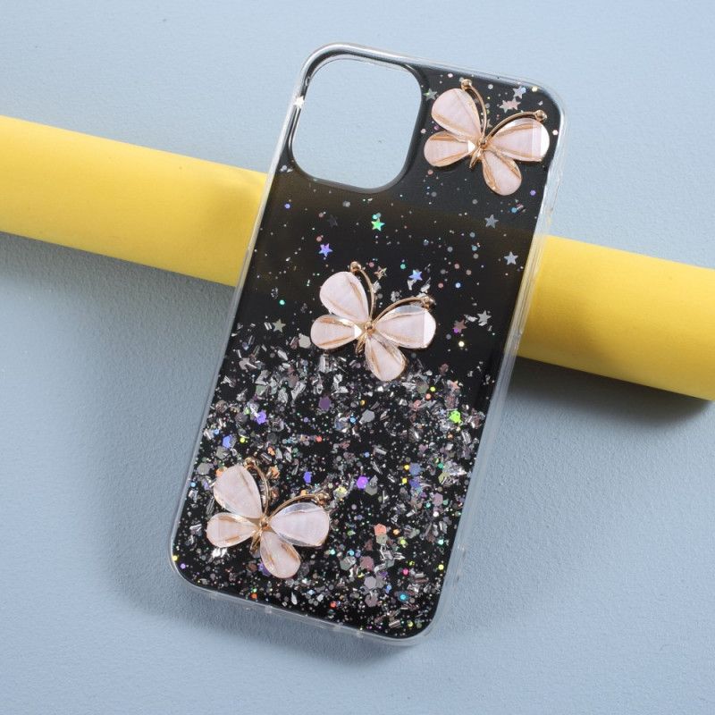 Cover iPhone 12 Pro Max Sort 3D Sommerfuglglitter