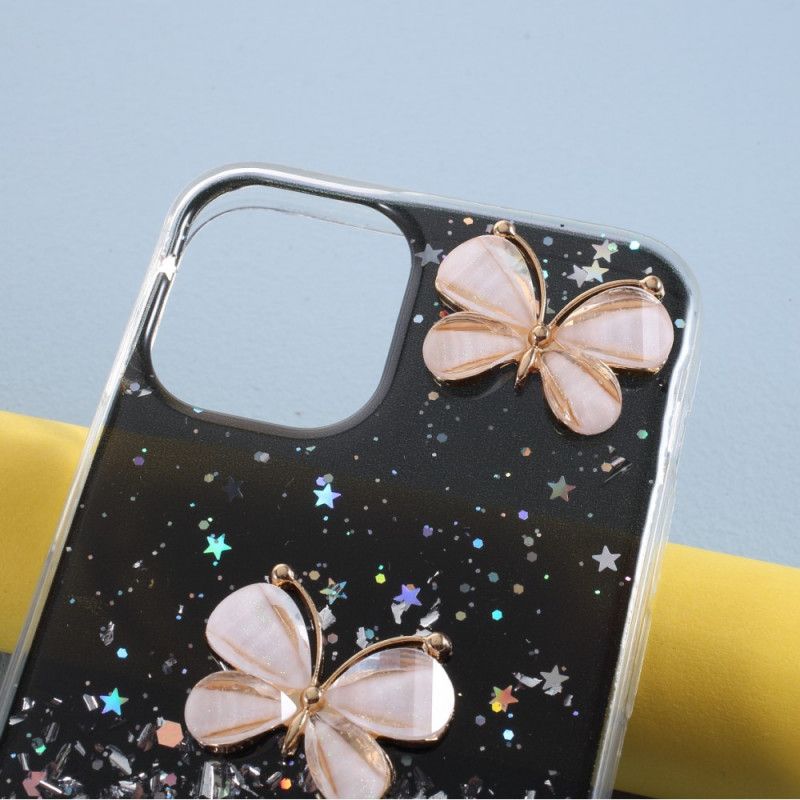 Cover iPhone 12 Pro Max Sort 3D Sommerfuglglitter