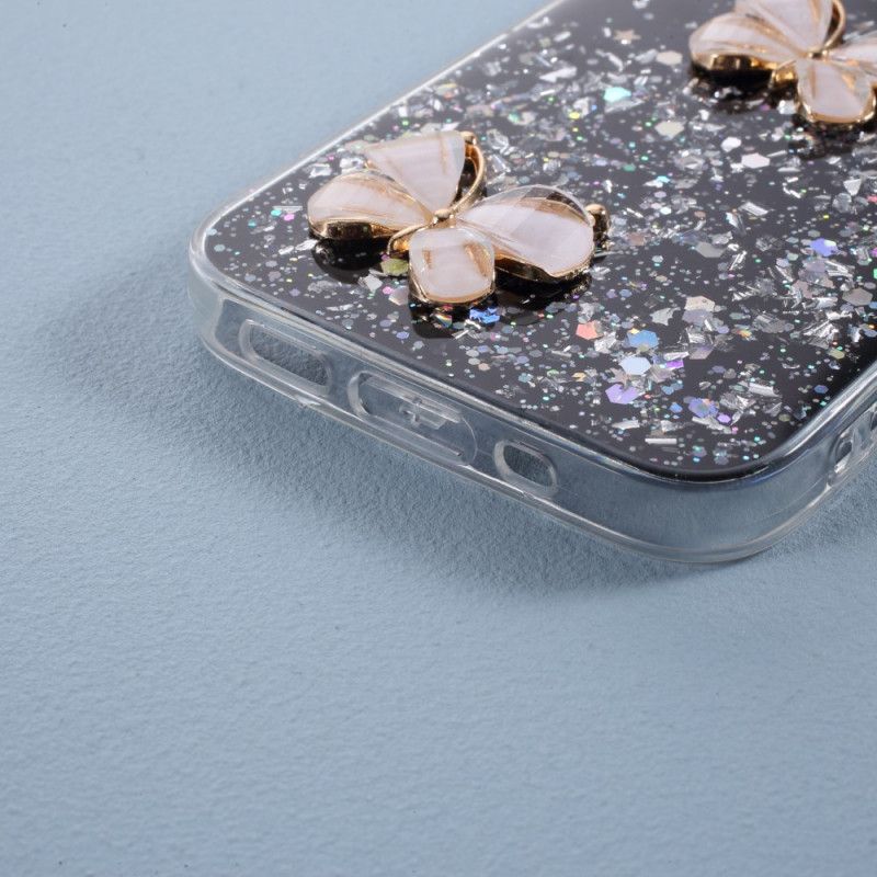 Cover iPhone 12 Pro Max Sort 3D Sommerfuglglitter