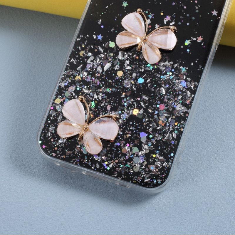 Cover iPhone 12 Pro Max Sort 3D Sommerfuglglitter