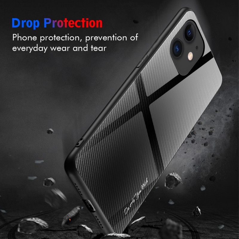 Cover iPhone 12 Pro Max Sort Mobilcover Klassisk Kulfiber Hærdet Glas