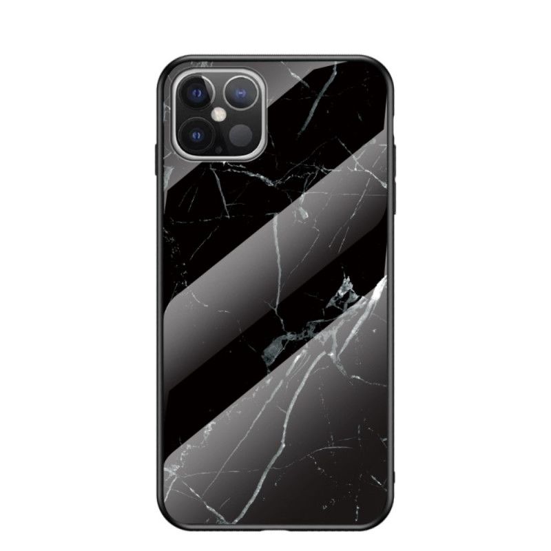 Cover iPhone 12 Pro Max Sort Mobilcover Marmorfarver Hærdet Glas