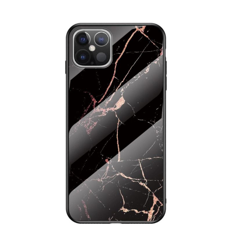 Cover iPhone 12 Pro Max Sort Mobilcover Marmorfarver Hærdet Glas