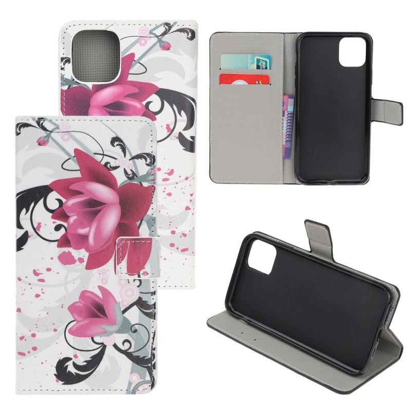 Flip Cover iPhone 12 Pro Max Magenta Tropiske Blomster