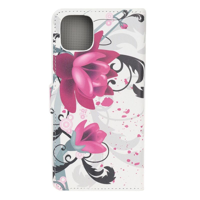 Flip Cover iPhone 12 Pro Max Magenta Tropiske Blomster