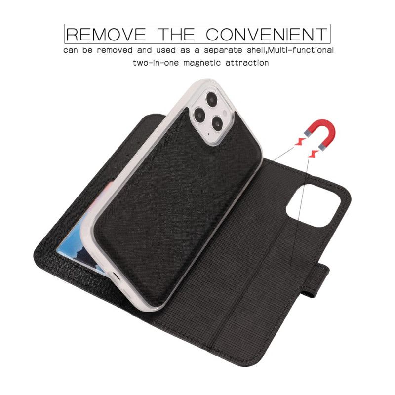 Flip Cover iPhone 12 Pro Max Sort Mobilcover Struktureret Med Aftagelig Skal