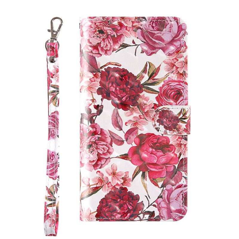 Flip Cover Læder iPhone 12 Pro Max Hvid Lys Pletter Blomster Med Rem Beskyttelse