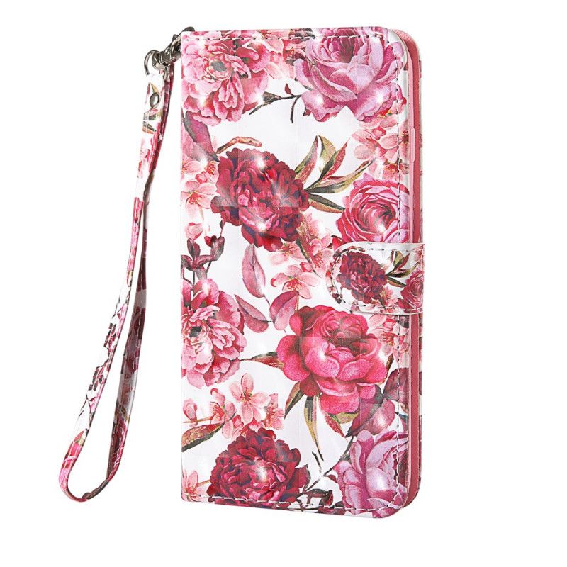 Flip Cover Læder iPhone 12 Pro Max Hvid Lys Pletter Blomster Med Rem Beskyttelse