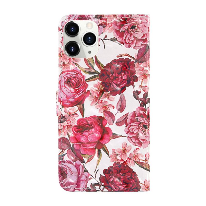 Flip Cover Læder iPhone 12 Pro Max Hvid Lys Pletter Blomster Med Rem Beskyttelse