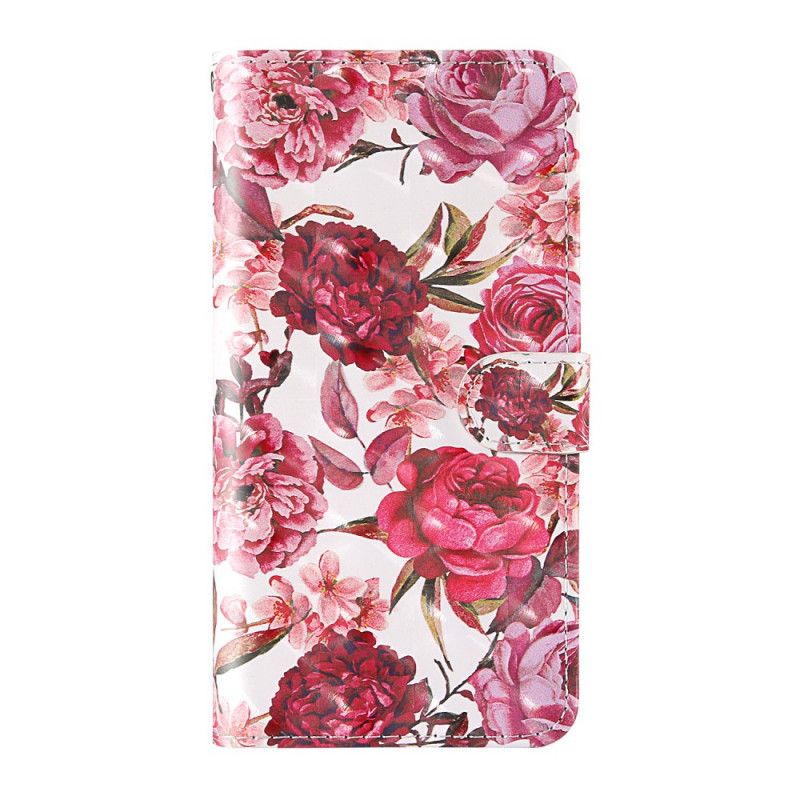 Flip Cover Læder iPhone 12 Pro Max Hvid Lys Pletter Blomster Med Rem Beskyttelse