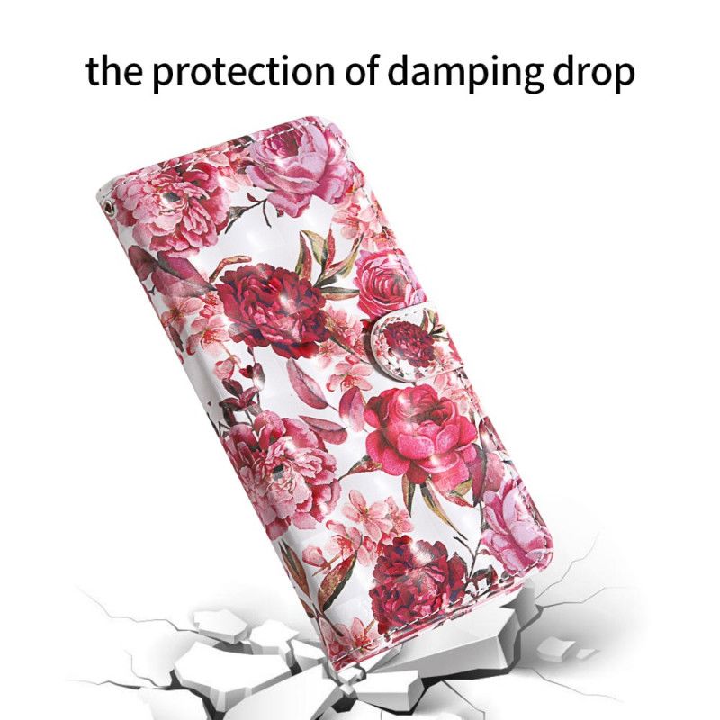 Flip Cover Læder iPhone 12 Pro Max Hvid Lys Pletter Blomster Med Rem Beskyttelse