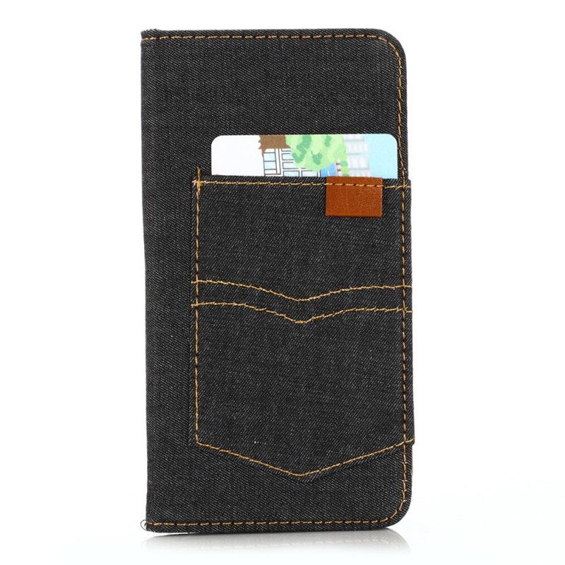 Læder Cover for iPhone 12 Pro Max Sort Jeanslomme Foran Kortholder