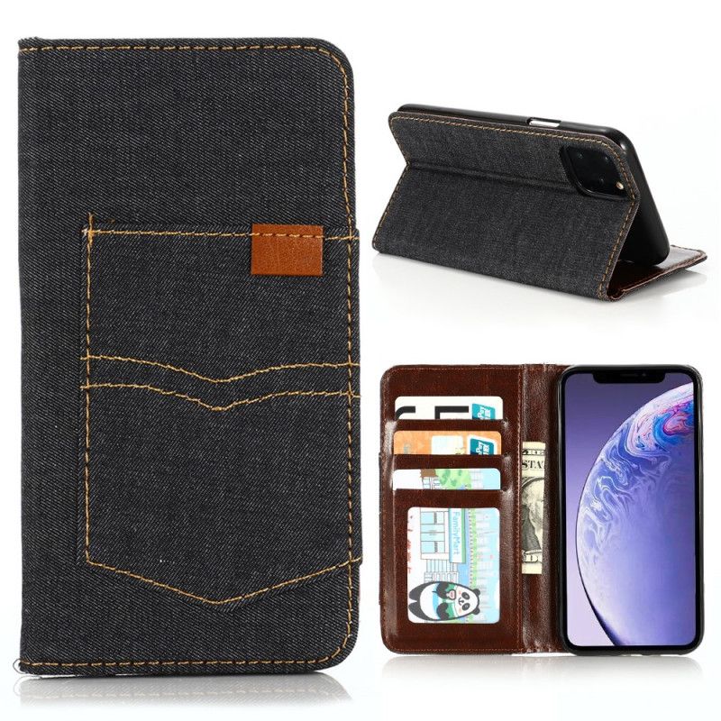 Læder Cover for iPhone 12 Pro Max Sort Jeanslomme Foran Kortholder