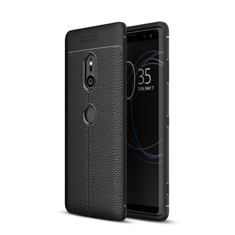 Cover Sony Xperia XZ3 Sort Dobbelt Line Lychee Læder Effekt