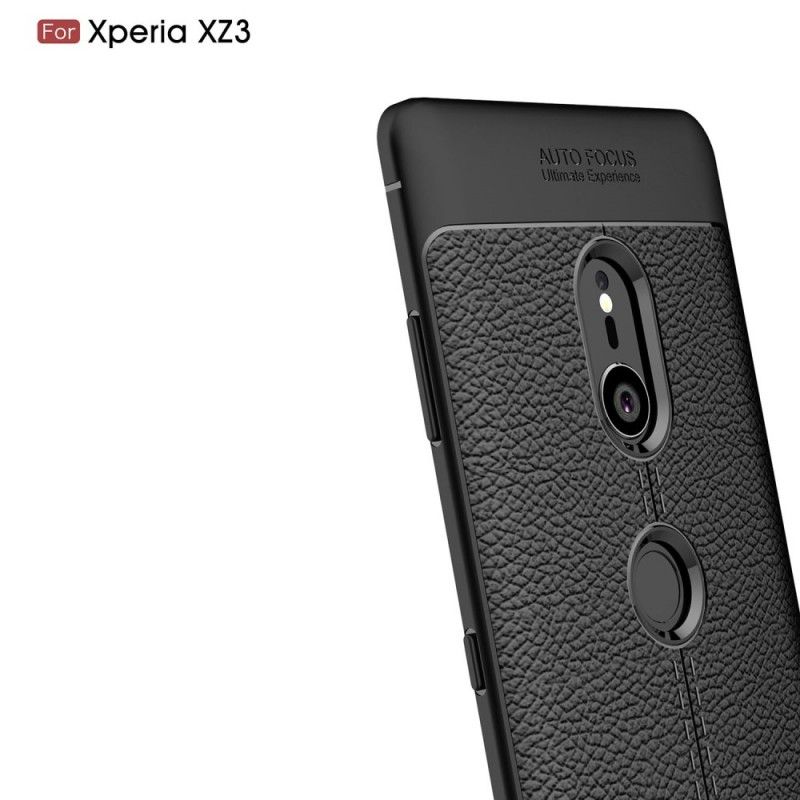 Cover Sony Xperia XZ3 Sort Dobbelt Line Lychee Læder Effekt