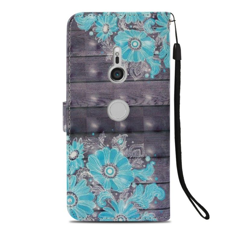 Flip Cover Læder for Sony Xperia XZ3 3D Blå Blomster