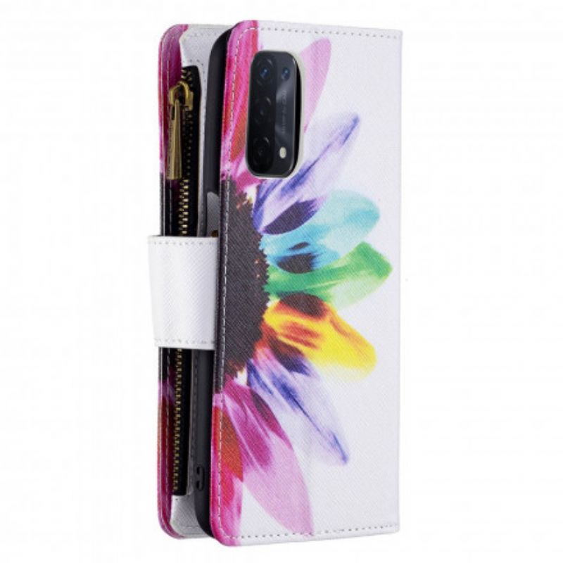 Flip Cover Oppo A54 5g / A74 5g Blomsterlomme Med Lynlås