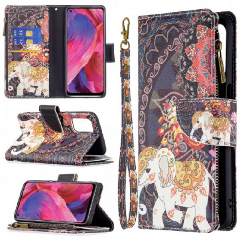 Læder Cover Oppo A54 5g / A74 5g Elephant Lynlåslomme