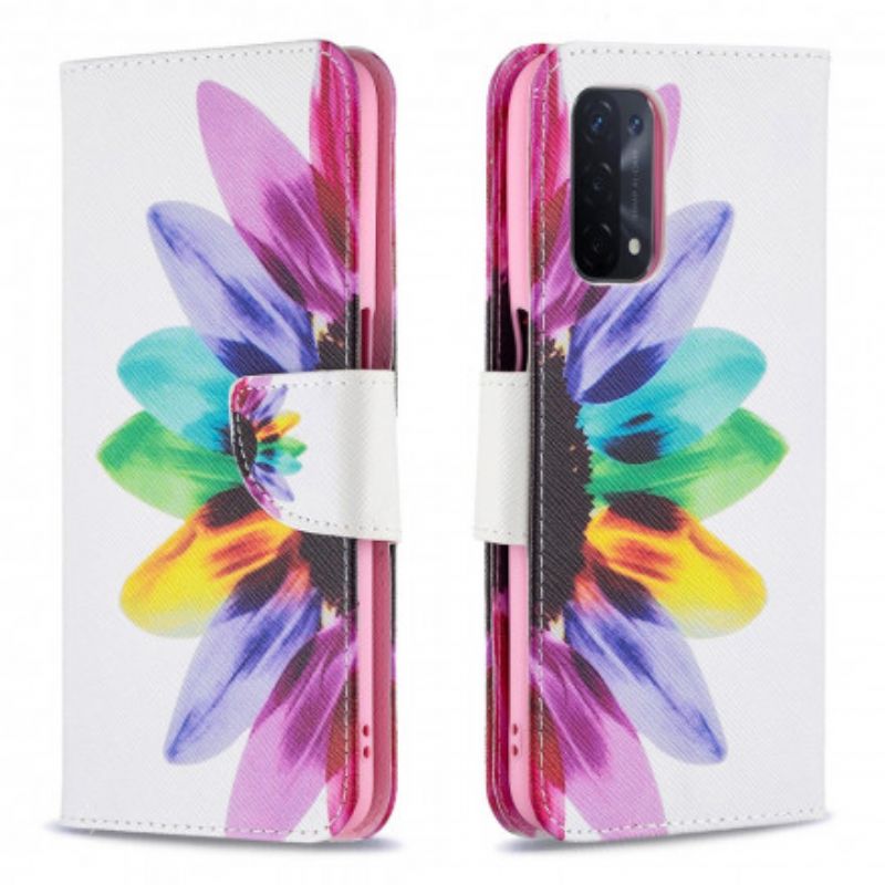 Læder Cover Oppo A54 5g / A74 5g Telefon Etui Blomsterakvarel