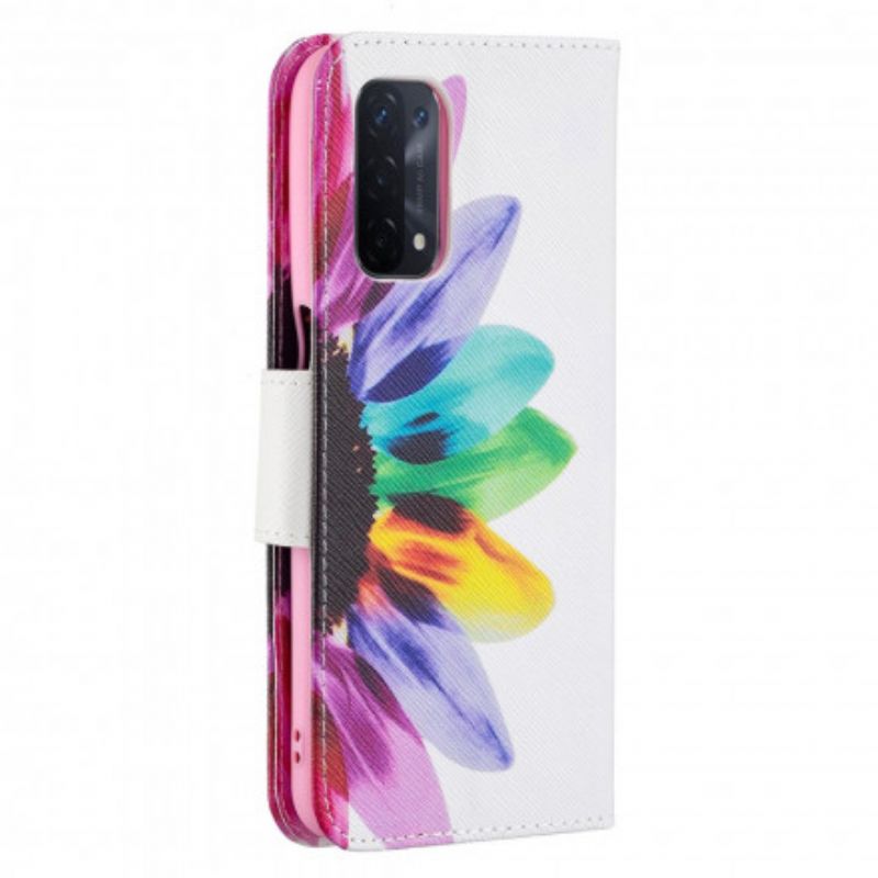 Læder Cover Oppo A54 5g / A74 5g Telefon Etui Blomsterakvarel