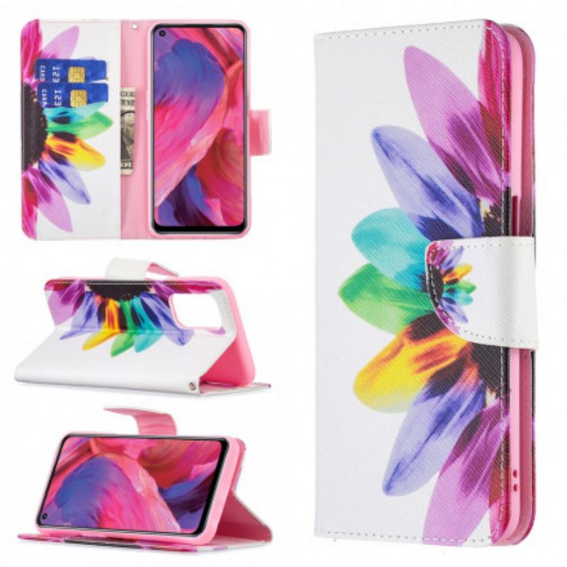 Læder Cover Oppo A54 5g / A74 5g Telefon Etui Blomsterakvarel