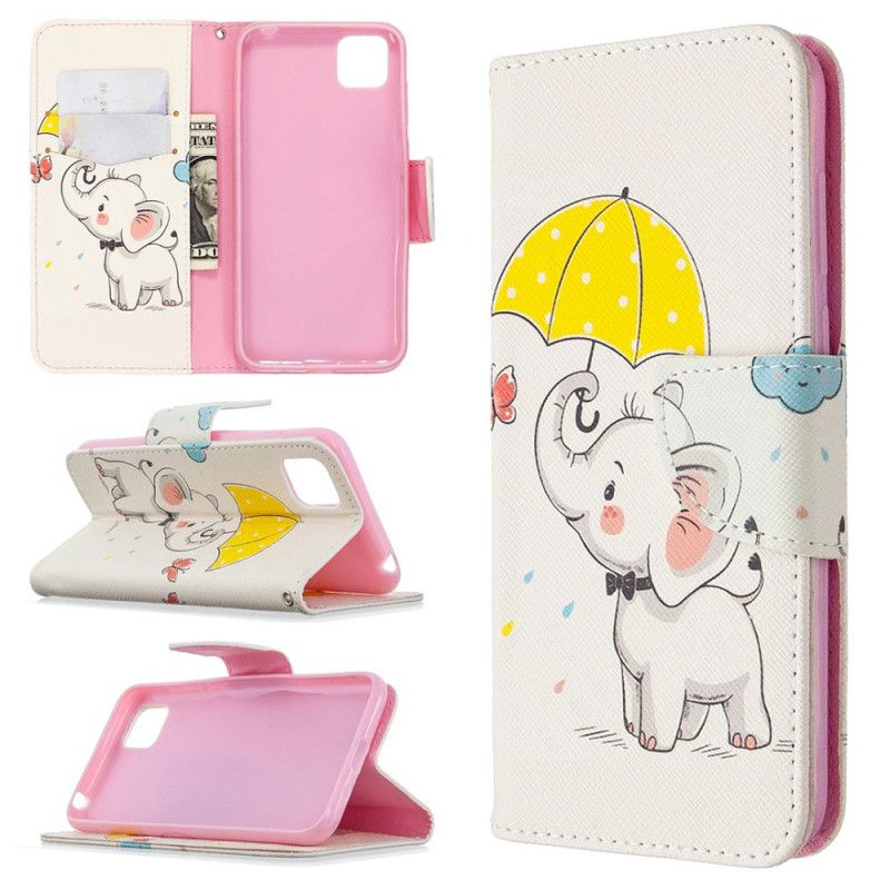 Flip Cover Læder for Huawei Y5p Baby Elefant