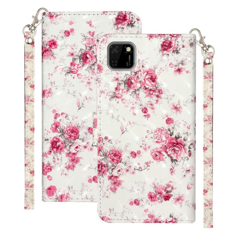 Flip Cover Læder for Huawei Y5p Blomster Lyse Pletter Med Rem