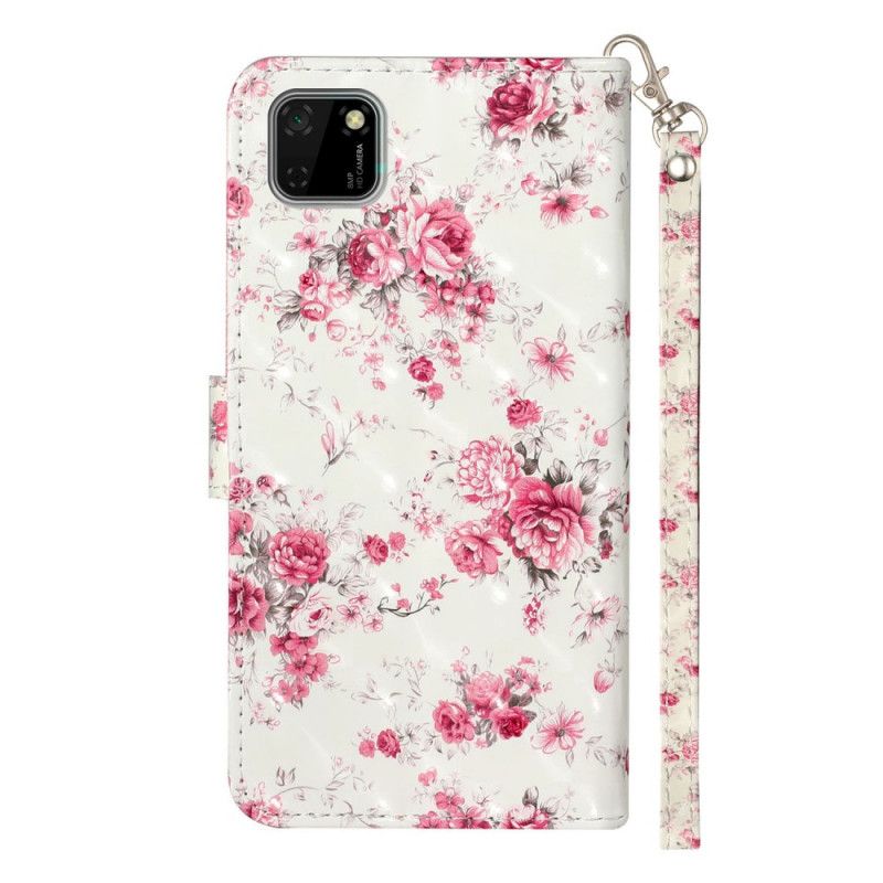 Flip Cover Læder for Huawei Y5p Blomster Lyse Pletter Med Rem