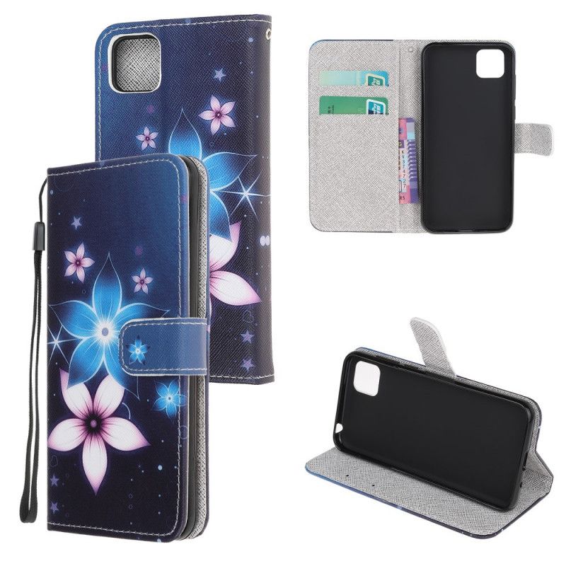 Flip Cover Læder for Huawei Y5p Måneblomster Med Rem