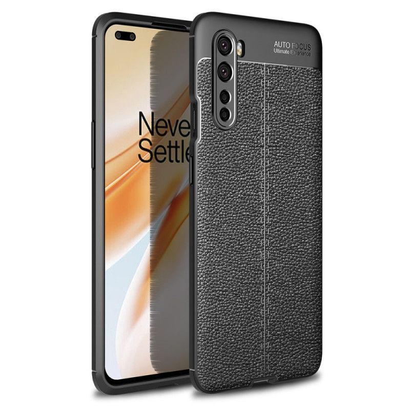 Cover for OnePlus Nord Sort Dobbelt Line Lychee Læder Effekt