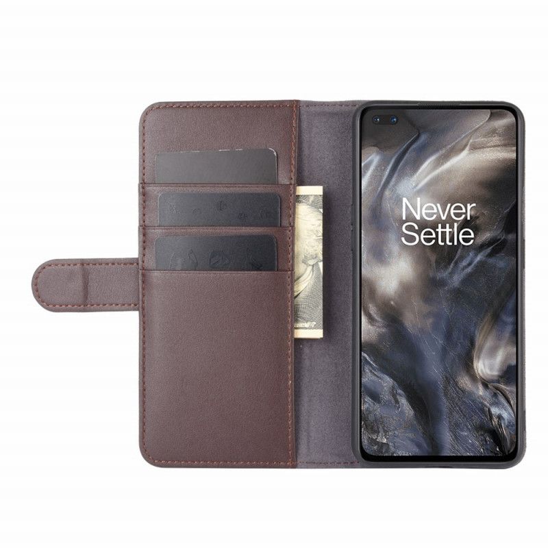 Flip Cover Læder OnePlus Nord Sort Ægte Læder Beskyttelse