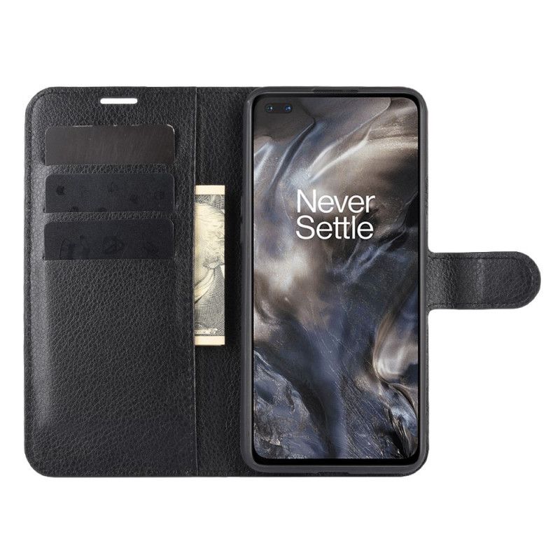 Flip Cover Læder OnePlus Nord Sort Klassisk Litchi-Effekt