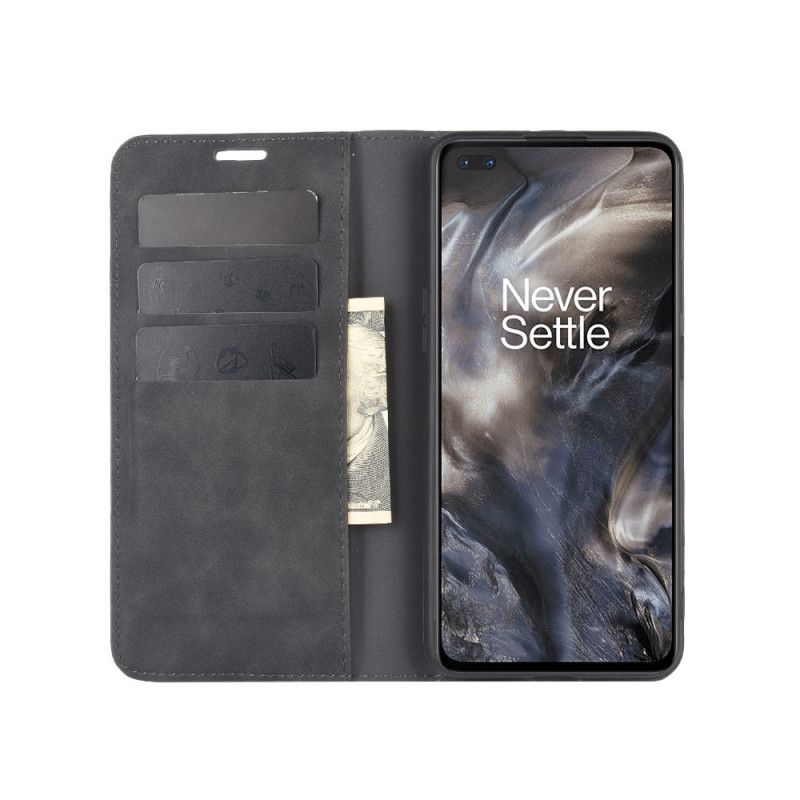 Læder Cover OnePlus Nord Sort Silkeblødt Lædereffekt Original