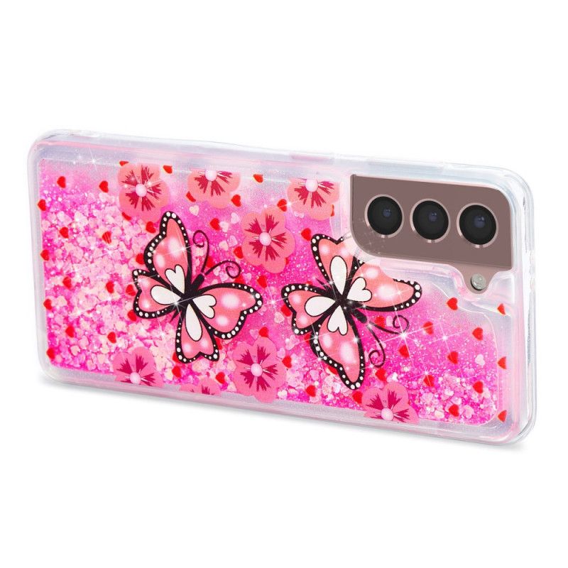 Cover Samsung Galaxy S24 Plus 5g Røde Sommerfugle Flydende Glitter