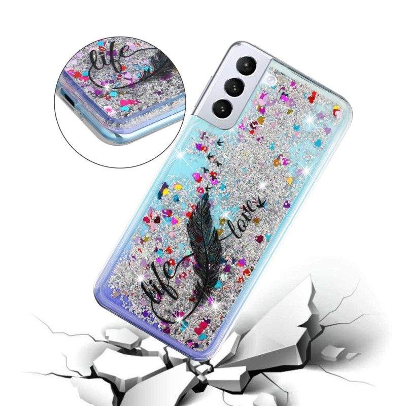 Cover Samsung Galaxy S24 Plus 5g Telefon Etui Flydende Glitter Og Fjer