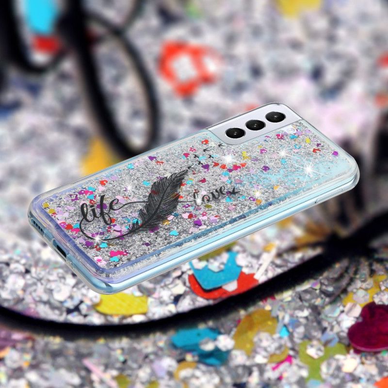 Cover Samsung Galaxy S24 Plus 5g Telefon Etui Flydende Glitter Og Fjer