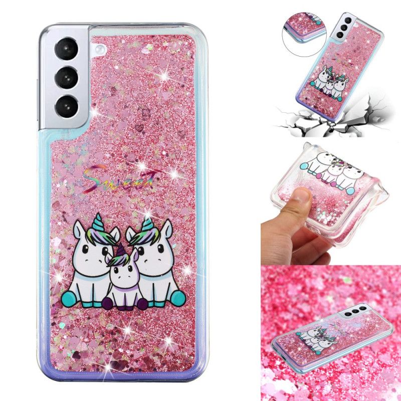 Cover Til Samsung Galaxy S24 Plus 5g Flydende Glitter Tre Enhjørninger