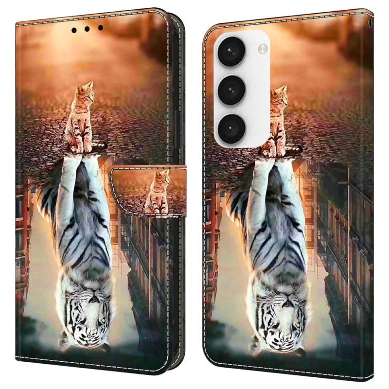 Flip Cover Samsung Galaxy S24 Plus 5g 3d-mønster Af Kat Og Tiger