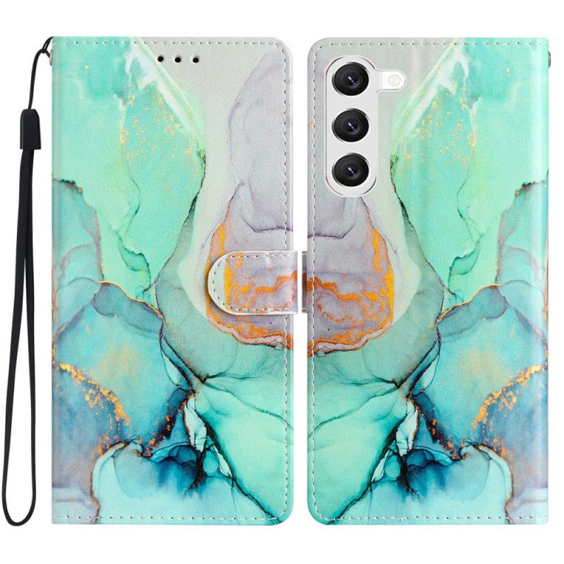 Flip Cover Samsung Galaxy S24 Plus 5g Grøn Marmor Med Snor