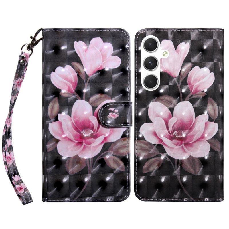 Flip Cover Samsung Galaxy S24 Plus 5g Lyserøde Blomster Med Rem