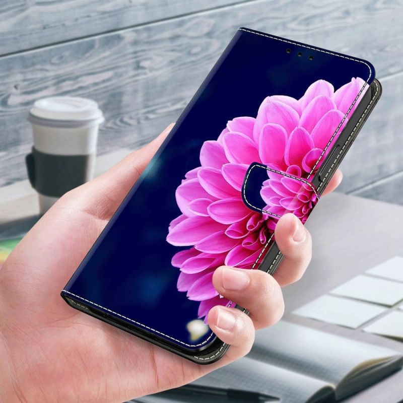 Flip Cover Samsung Galaxy S24 Plus 5g Lyserøde Blomster På Blå Baggrund