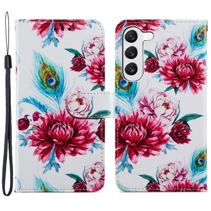 Flip Cover Samsung Galaxy S24 Plus 5g Peacock Blomster Mønster Rem