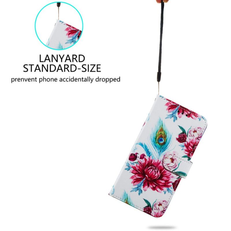 Flip Cover Samsung Galaxy S24 Plus 5g Peacock Blomster Mønster Rem