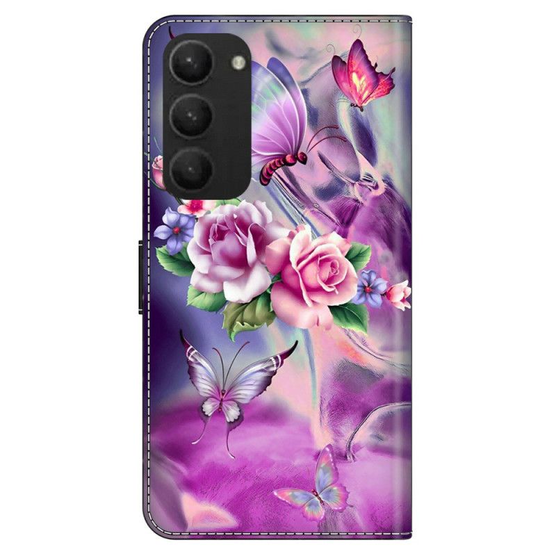 Flip Cover Samsung Galaxy S24 Plus 5g Sommerfugle Og Blomster