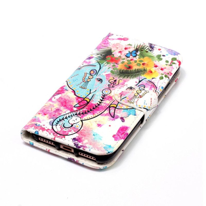 Læder Cover Samsung Galaxy S24 Plus 5g Telefon Etui Blomsterelefant Med Rem