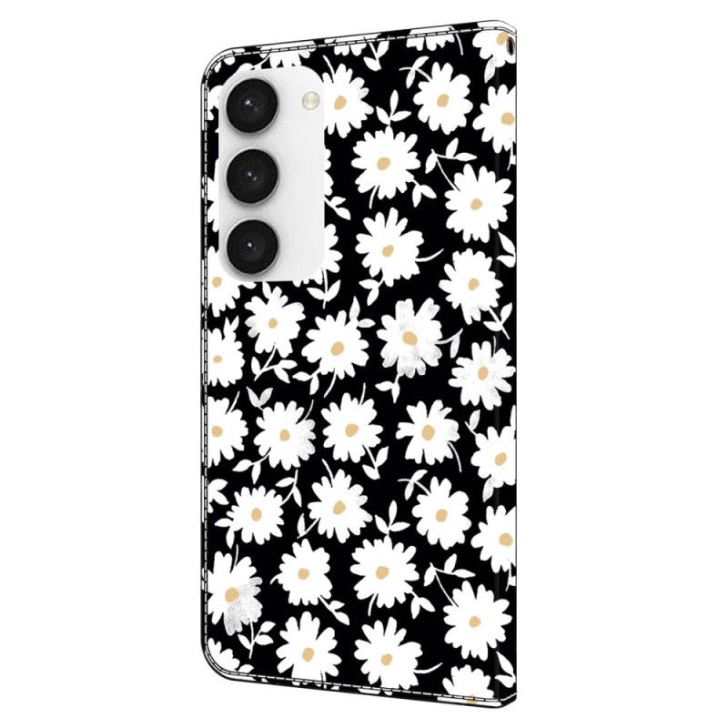 Læder Cover Samsung Galaxy S24 Plus 5g Telefon Etui Blomstermønster Med Rem