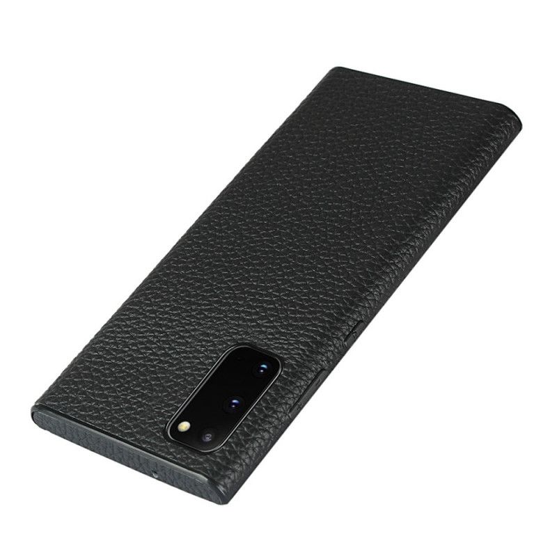 Cover Samsung Galaxy S20 Sort Ægte Lycheskind Med Rem