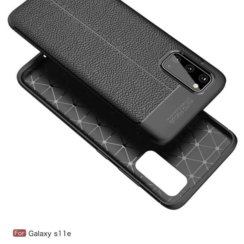 Cover Samsung Galaxy S20 Sort Dobbeltlinjet Lychee-Lædereffekt